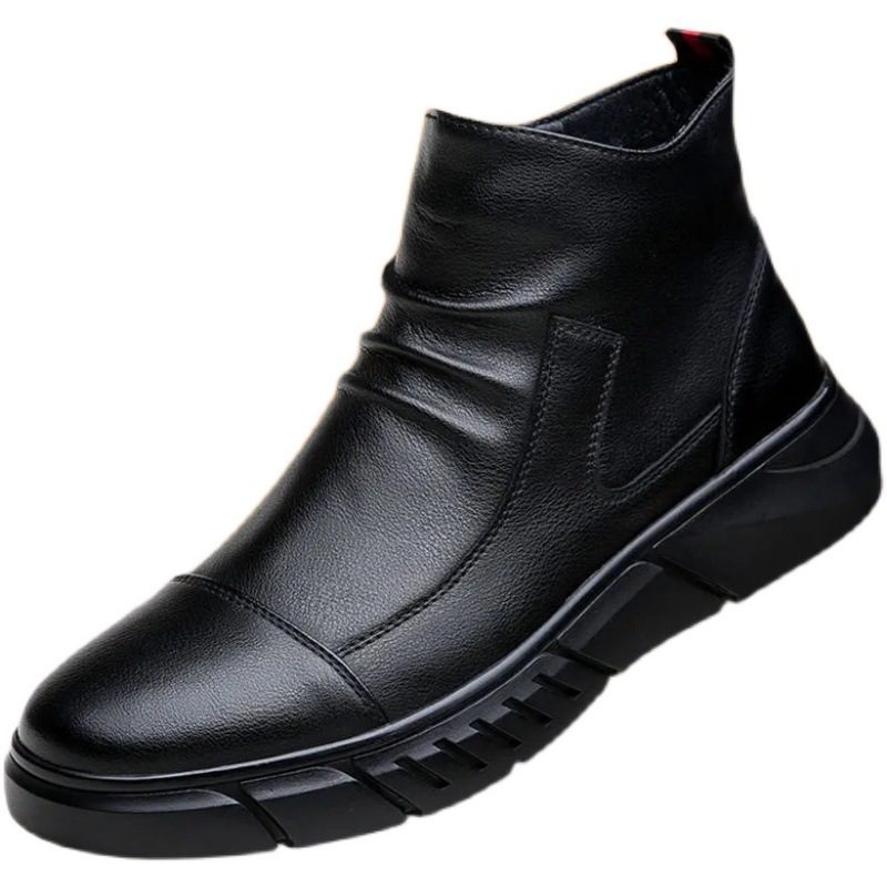 2024 Jesienno-zimowe Nowe Buty Męskie Wysokie Skórzane Antypoślizgowe Casual Dress Fashion Slip-on Trend