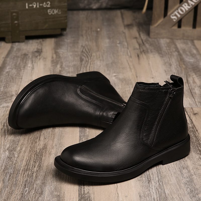 Martin Boots Męskie Krótkie Buty Ze Skóry Bydlęcej Z Okrągłym Noskiem Na Zamek Błyskawiczny Skórzane Średniej Wysokości Modne Retro