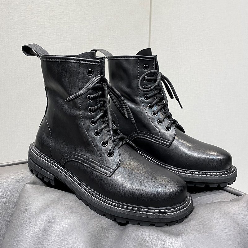 Martin Boots Męskie Oddychające Buty Za Kostkę Skórzane Czarne Narzędziowe Średnie W Stylu Retro