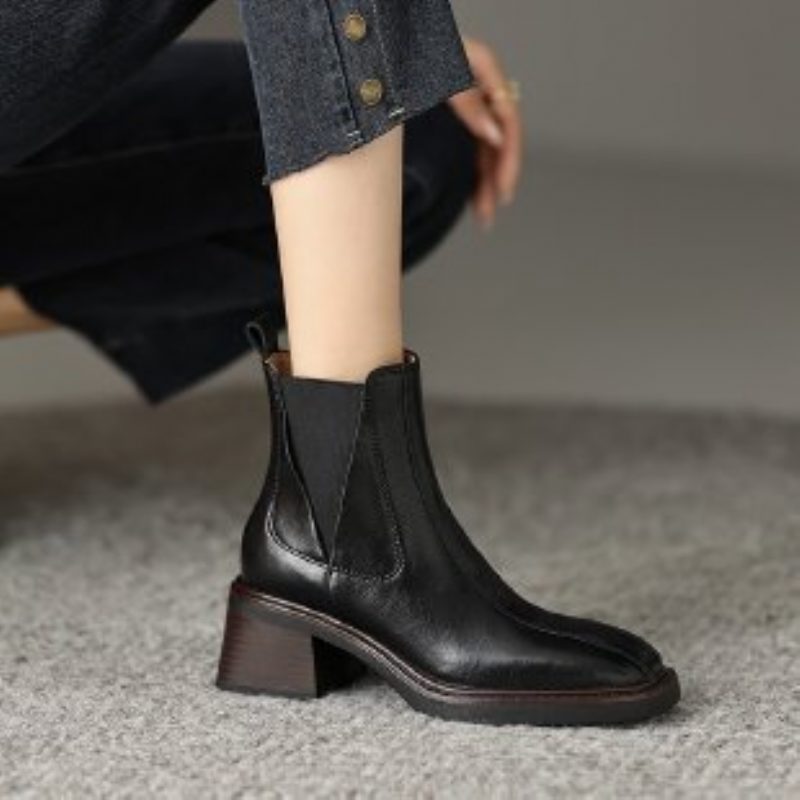 Buty Zimowe Krótkie Jesienne Nowe Kwadratowe Głowy Na Niskim Obcasie Chelsea Warm Martin Boots Women