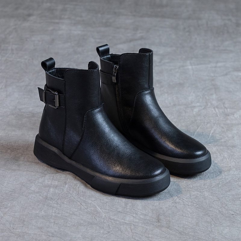 Street Shot Krótkie Buty Ze Skóry Bydlęcej 2024 Jesienne I Zimowe Nowe Damskie Płaskie Retro Pojedyncze Duże Rozmiary Martin Boots