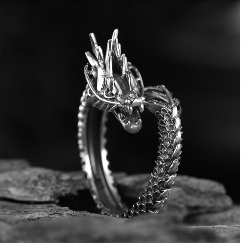 Retro Dragon Ring Męski Dominujący Pojedynczy Otwór Modny I Damski Pierścionek Z Palcem Wskazującym