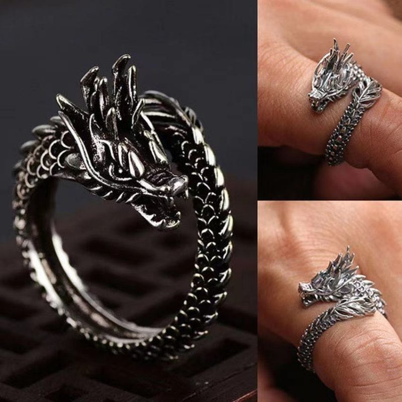 Retro Dragon Ring Męski Dominujący Pojedynczy Otwór Modny I Damski Pierścionek Z Palcem Wskazującym