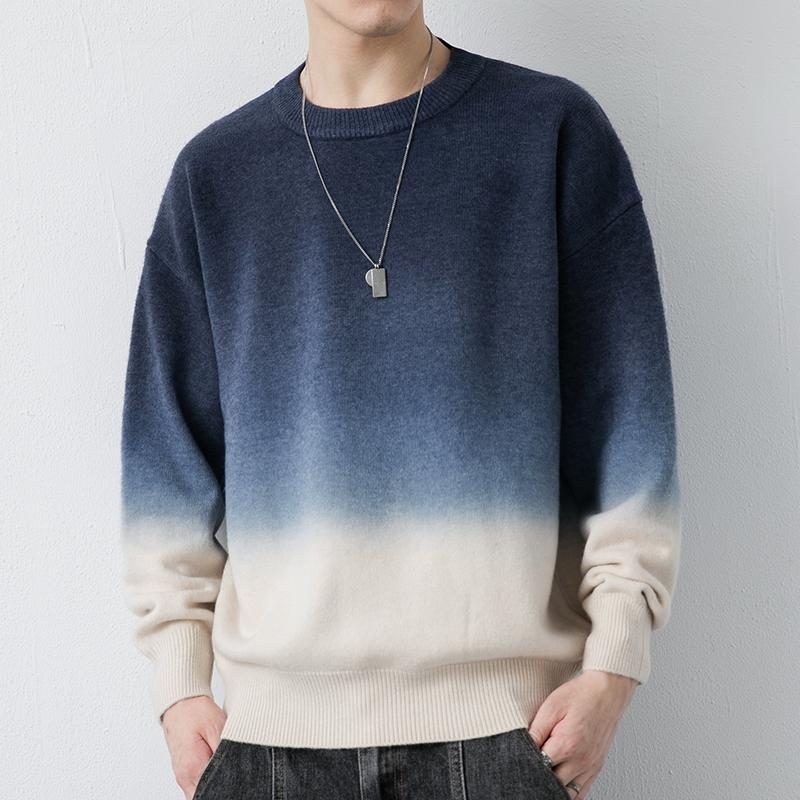 Sweter Gradient Z Okrągłym Dekoltem Męski Trend 2024 Luźny