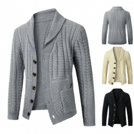 Sweter Męski Twisted Cardigan Lapel Collar Jednokolorowa Dzianinowa Kurtka