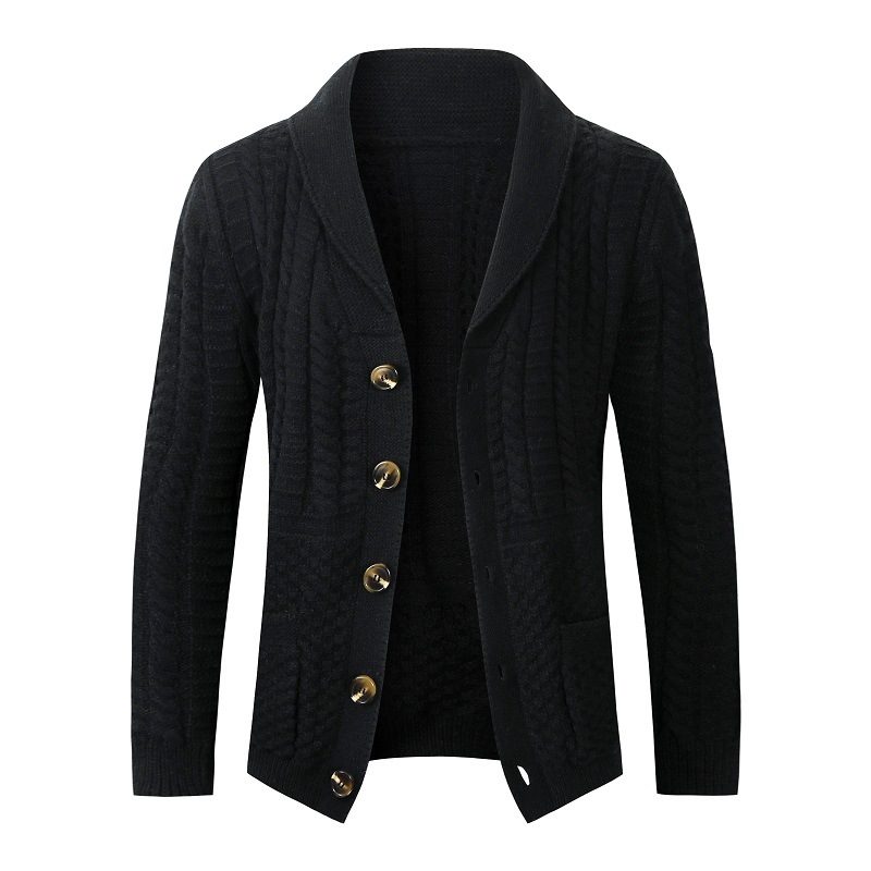 Sweter Męski Twisted Cardigan Lapel Collar Jednokolorowa Dzianinowa Kurtka