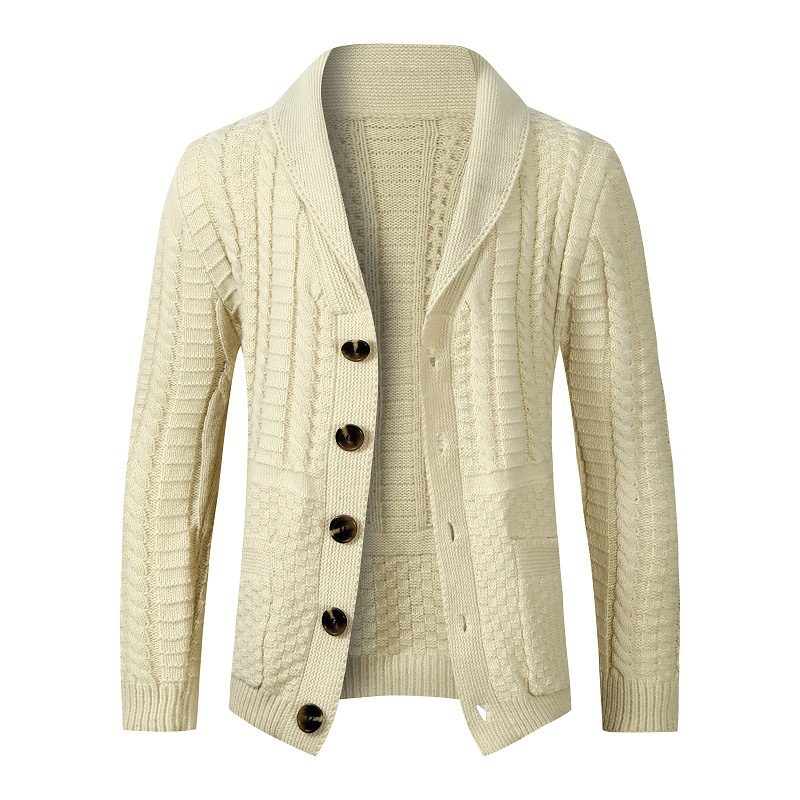 Sweter Męski Twisted Cardigan Lapel Collar Jednokolorowa Dzianinowa Kurtka