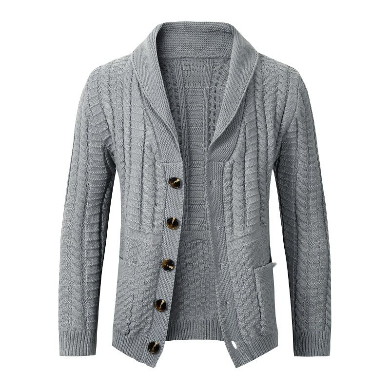 Sweter Męski Twisted Cardigan Lapel Collar Jednokolorowa Dzianinowa Kurtka