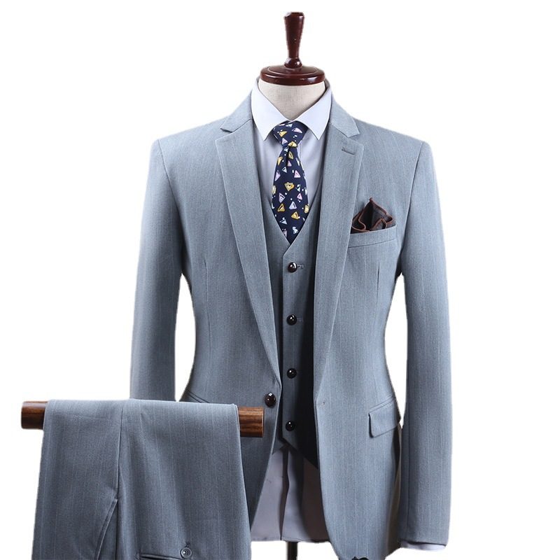 Garnitur Męski Trzyczęściowy W Paski Formalny Zapinany Na Jeden Guzik Business Casual Slim Groom Wedding Dress