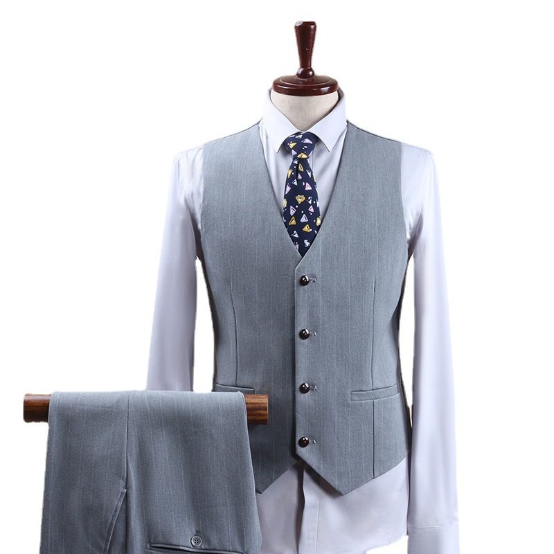 Garnitur Męski Trzyczęściowy W Paski Formalny Zapinany Na Jeden Guzik Business Casual Slim Groom Wedding Dress