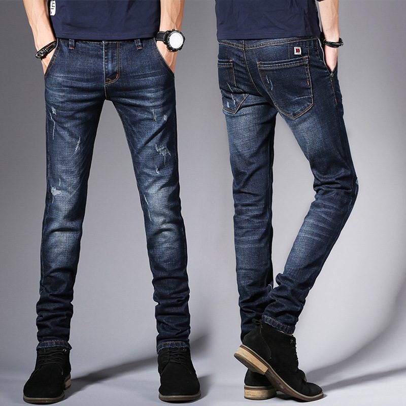 Dżinsy Męskie Slim Fit Casual Spodnie Zimowe