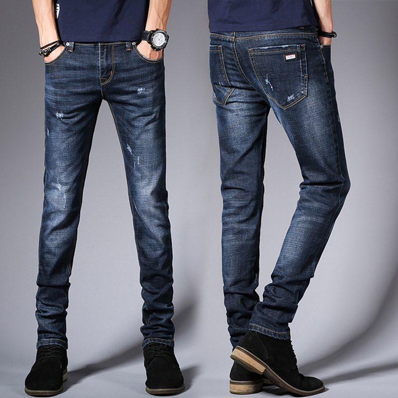 Dżinsy Męskie Slim Fit Casual Spodnie Zimowe