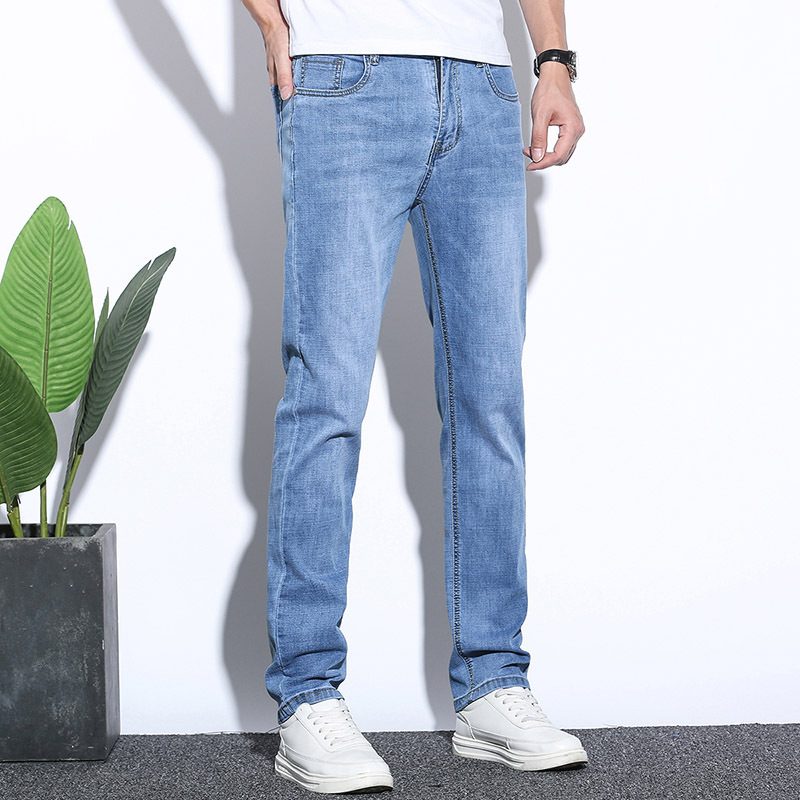 Elastyczne Dżinsy Męskie Slim Fit Prosto Trendy Casual