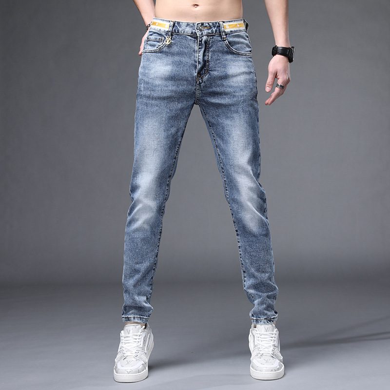 Męskie Jeansy Rust Flower Hot Drill Odblaskowy Stretch Slim Fit Małe Otwory Na Stopy