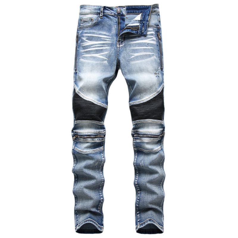 Męskie Spodnie Jeansowe Slim Fit Z Suwakiem