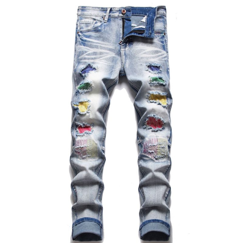 Męskie Spodnie Jeansowe Slim Fit Z Suwakiem