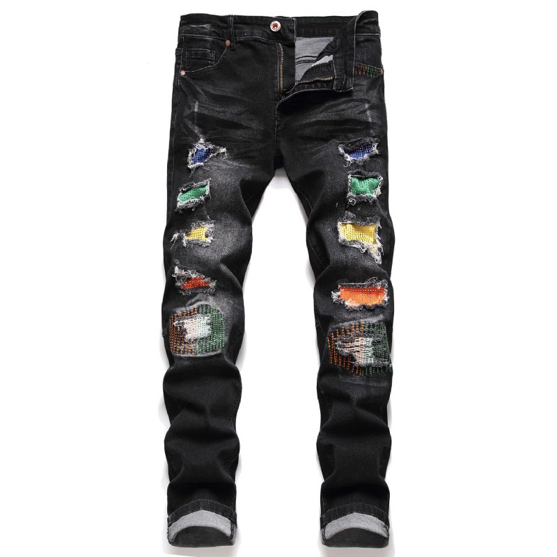 Męskie Spodnie Jeansowe Slim Fit Z Suwakiem