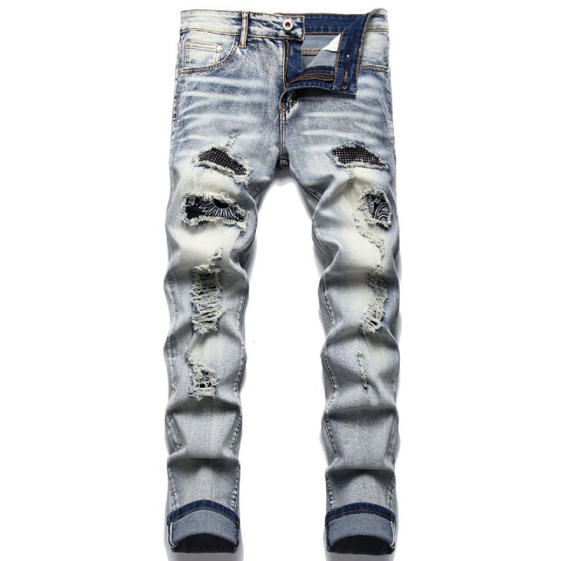 Męskie Spodnie Jeansowe Slim Fit Z Suwakiem