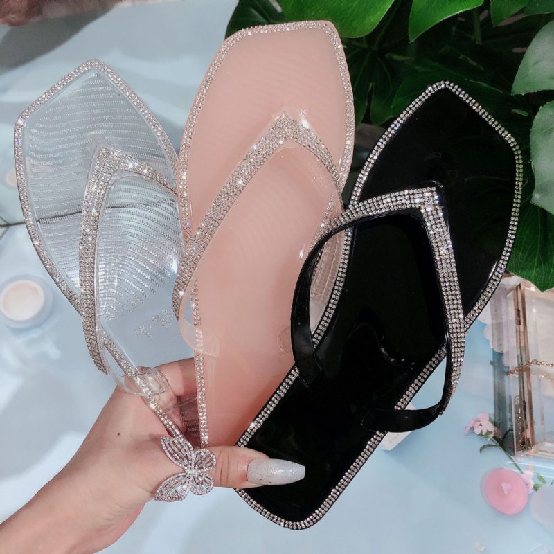 Nowe Duże Rozmiary Damskie Buty Klapki Rhinestone Żelowe Sandały