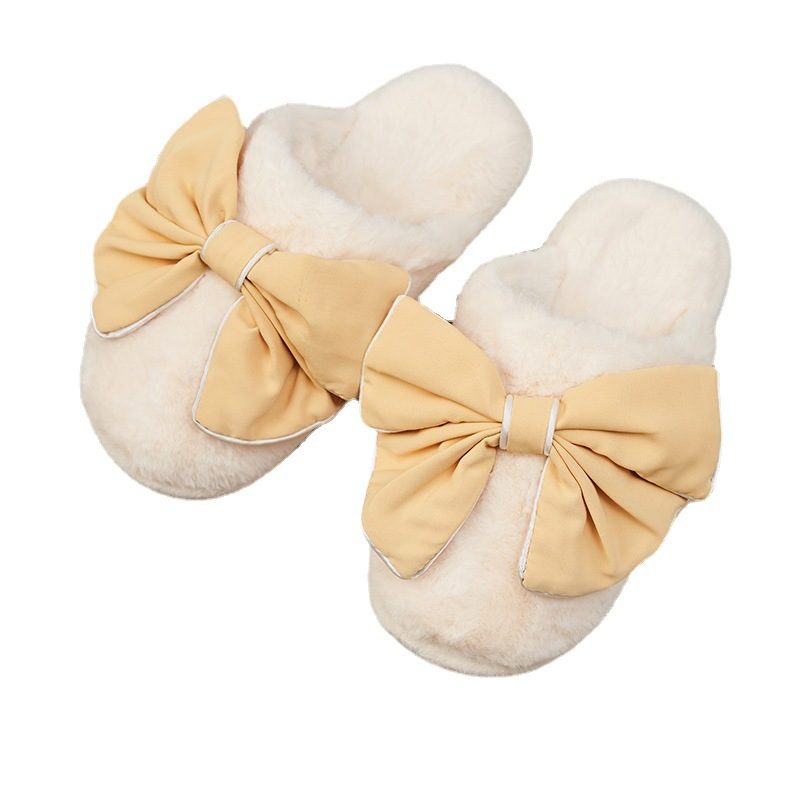 Winter Cute Bowknot Home Męskie Kapcie Domowe I Bawełniane Damskie Antypoślizgowe Ciepłe Outdoor Furry Couple