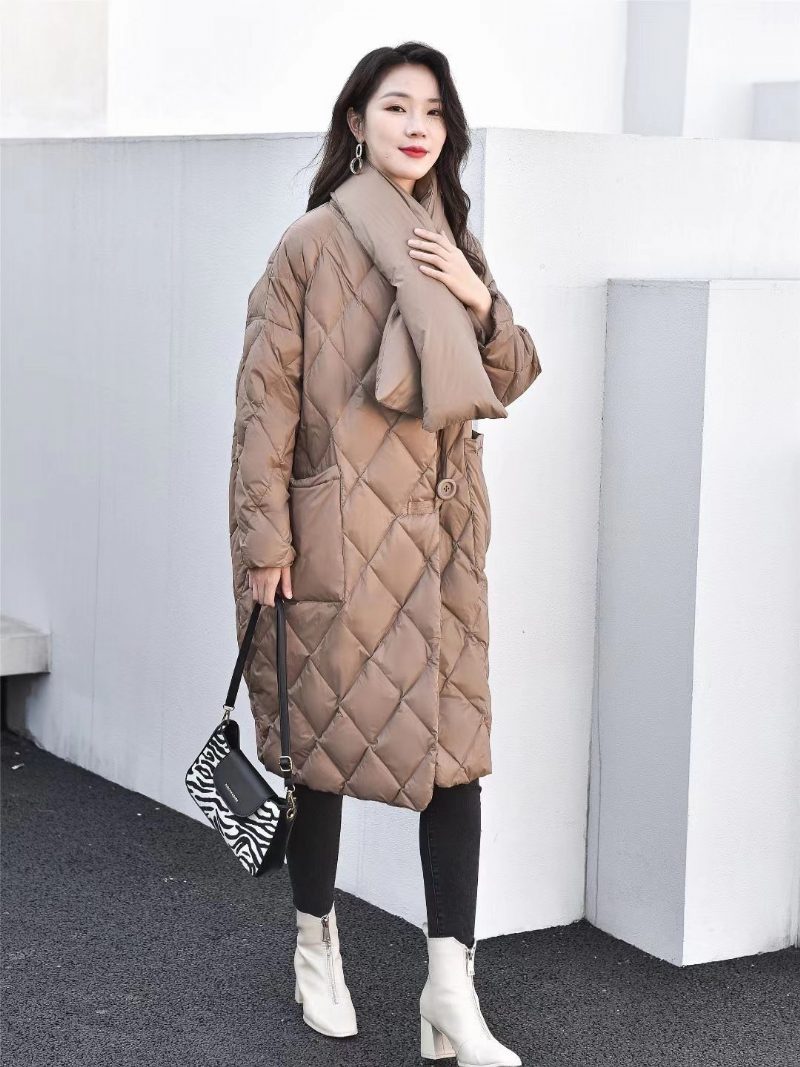 Damska Kurtka Puchowa Średniej Długości Ze Stójką Fashion Loose Coat