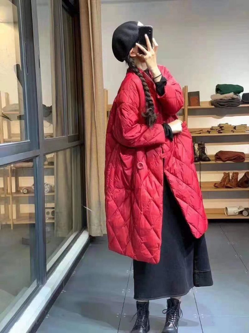 Damska Kurtka Puchowa Średniej Długości Ze Stójką Fashion Loose Coat