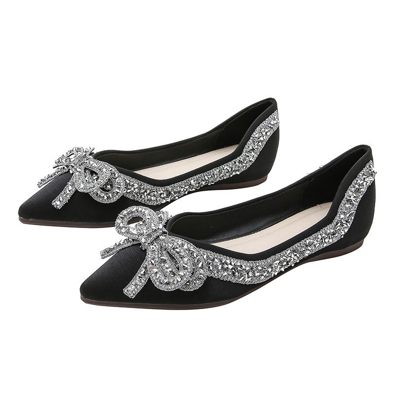 Buty Damskie Płaskie Rhinestone 2024 Nowe Łuk Duże Rozmiary Do Łodzi 41-43