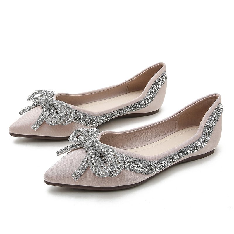 Buty Damskie Płaskie Rhinestone 2024 Nowe Łuk Duże Rozmiary Do Łodzi 41-43