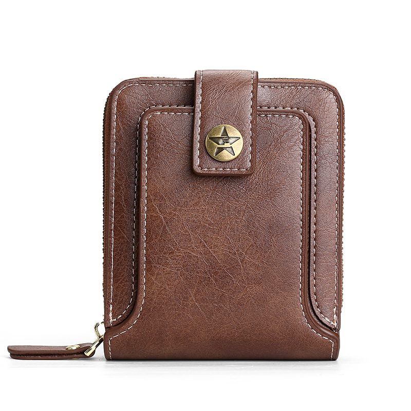 Męski Krótki Portfel Fashion Retro Wielofunkcyjny Zipper Buckle Tri-fold Card Holder