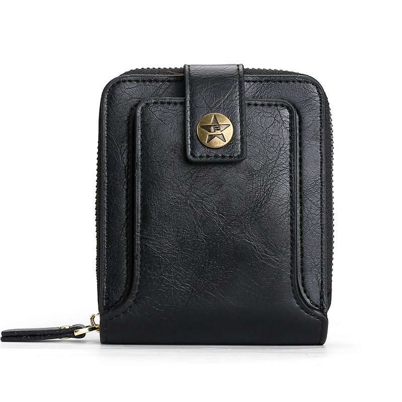 Męski Krótki Portfel Fashion Retro Wielofunkcyjny Zipper Buckle Tri-fold Card Holder