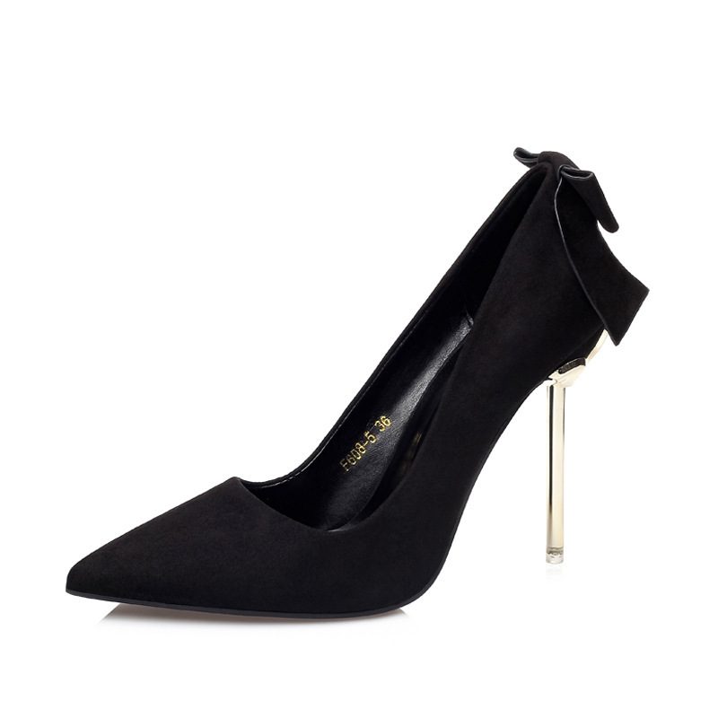 608-5 Fashion Suede Pointed Toe Bowknot Shallow Mouth Stiletto Sexy Wysokie Obcasy Obuwie Damskie