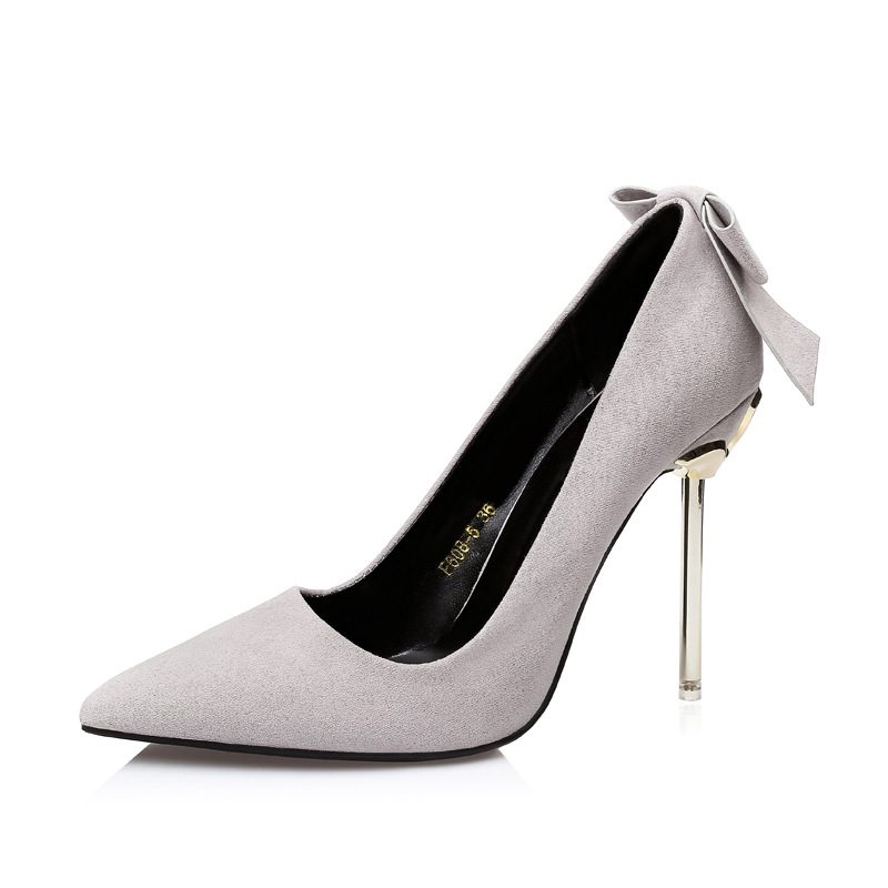 608-5 Fashion Suede Pointed Toe Bowknot Shallow Mouth Stiletto Sexy Wysokie Obcasy Obuwie Damskie