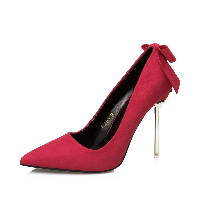 608-5 Fashion Suede Pointed Toe Bowknot Shallow Mouth Stiletto Sexy Wysokie Obcasy Obuwie Damskie