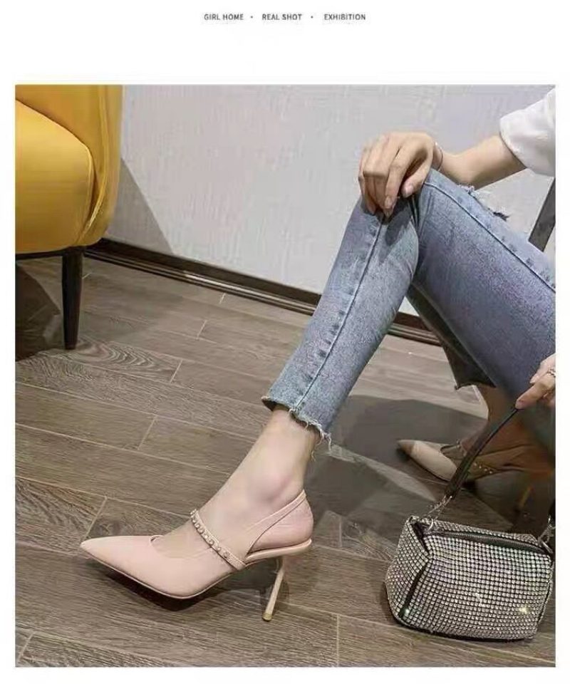 Buty Na Wysokim Obcasie Damskie Szpilki Szpiczasty Nosek Wczesna Wiosna Nowe Sandały Khaki Kapcie Rhinestone