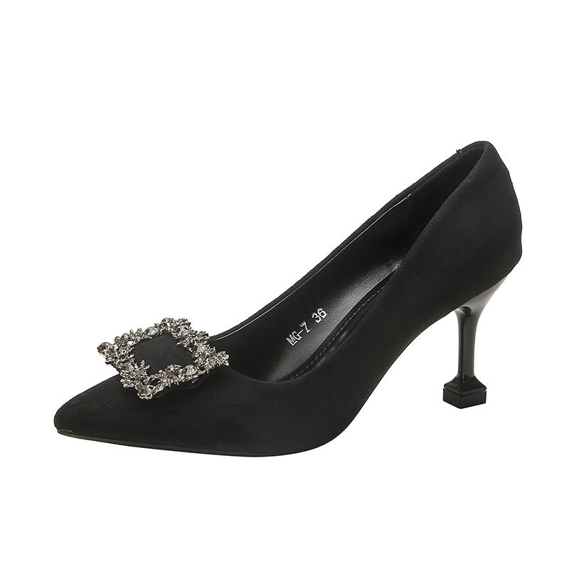 Czarne Buty Na Wysokim Obcasie Damskie Wiosenne I Jesienne Nowe Fanki Rhinestone Girl Stiletto Sexy Flat Shoes