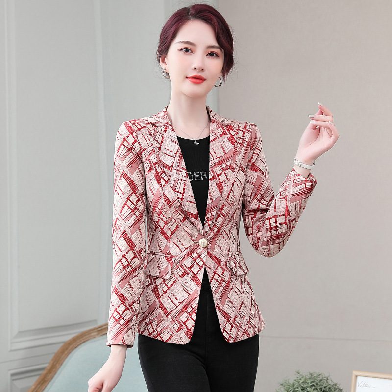 Blazers Coat Ladies 2024 Slim Fit Casual Cropped Check Trend