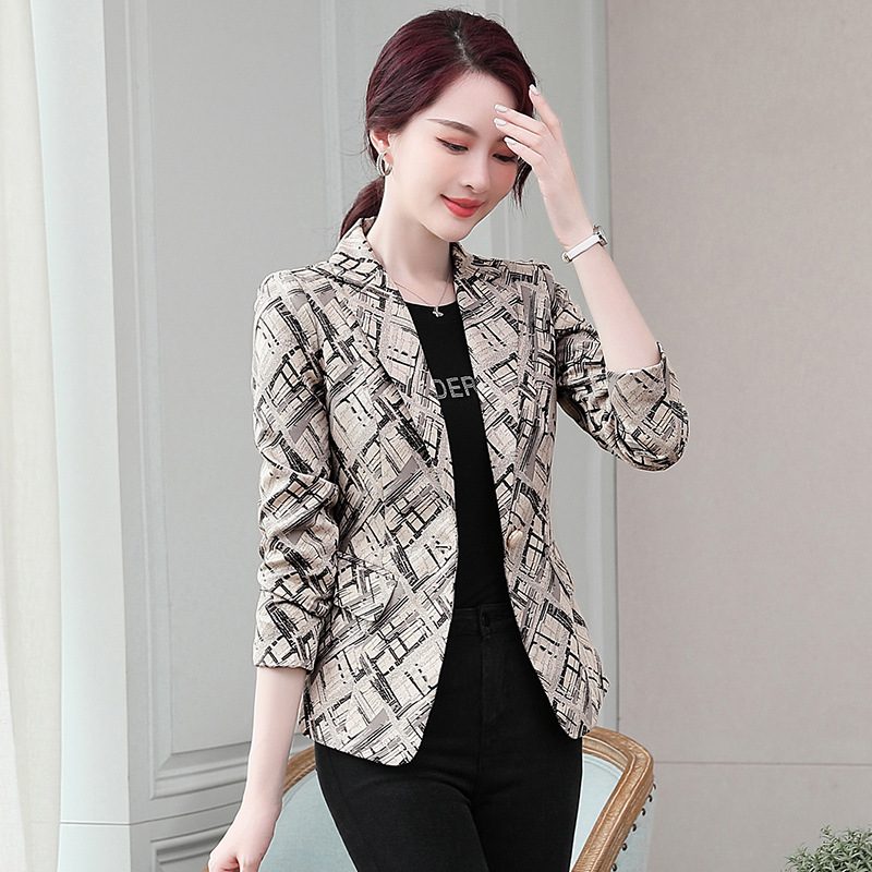 Blazers Coat Ladies 2024 Slim Fit Casual Cropped Check Trend