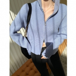 Sweter Cardigan Damskie Krótkie Topy Wewnątrz Stójki Zipper Dzianina Slim Fit