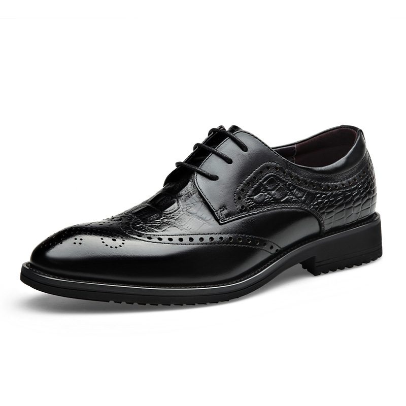 2024 New Fashion Brogue Shoes Rzeźbione Męskie Buty Formalne Business Casual Black Men's Cow Dress