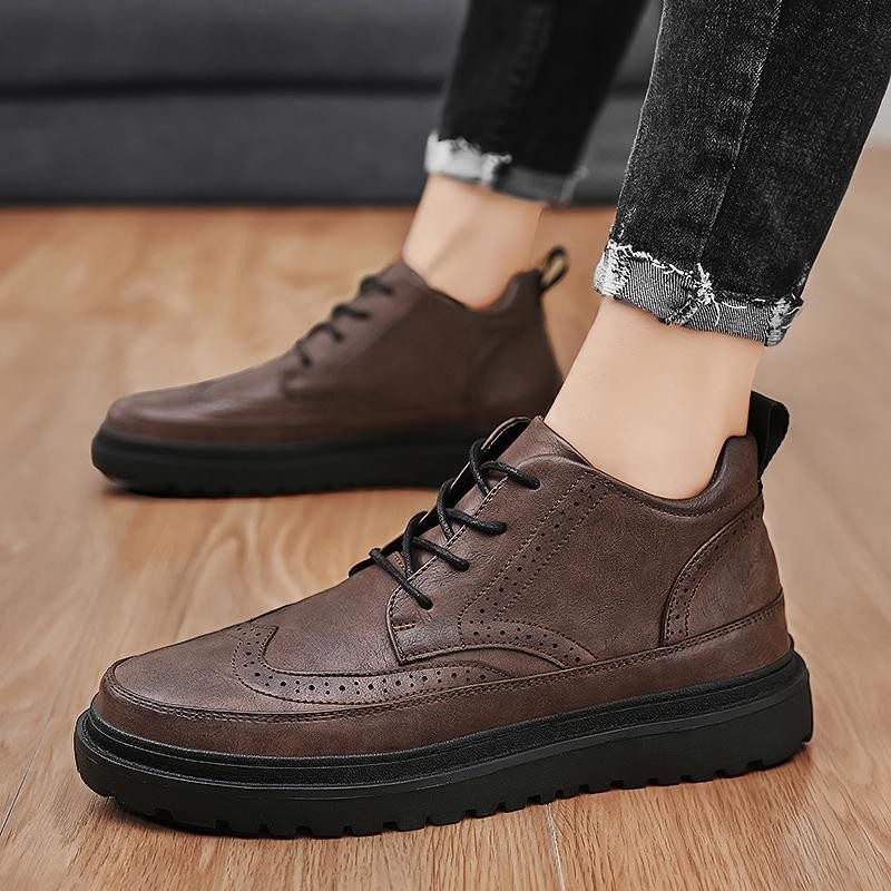 2024 Wiosenne I Jesienne Buty Mid-top Martin Męskie Retro Zimowe Brogue Casual Dress Shoes