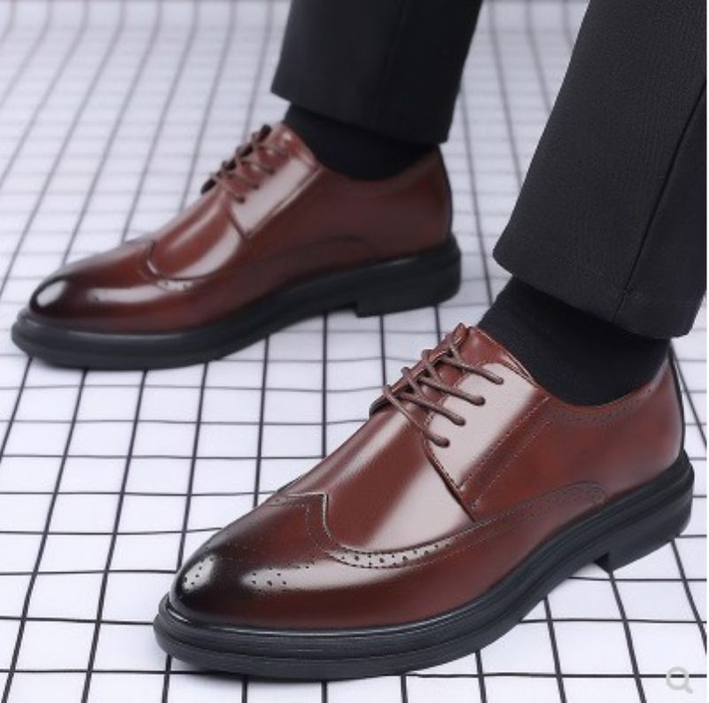 Nowe Męskie Buty Typu Brogue Formalne Wizytowe Business Casual Sznurowane Oddychające Podwyższające Ślubne