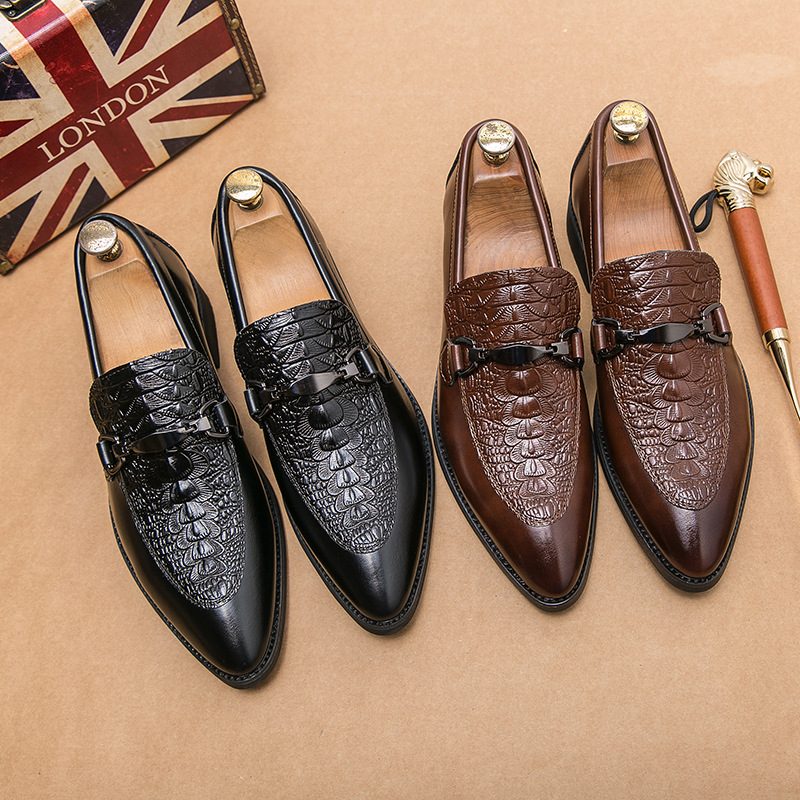 Obuwie Męskie Casual Slip-on Business Dress Shoes Pointed Toe Oddychająca Fryzura Brogue