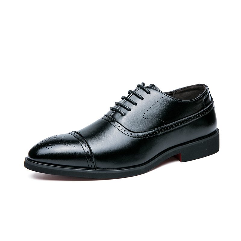 Plus Rozmiar Business Casual Oxford Buty Czarna Sukienka Moda Półbuty Rzeźbione Ślubne