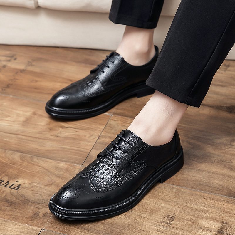 Półbuty Typu Brogue Buty Męskie Kwiatowe Wewnętrzne Podwyższone Retro Biznesowe Szpiczaste Modne Ślubne Na Co Dzień