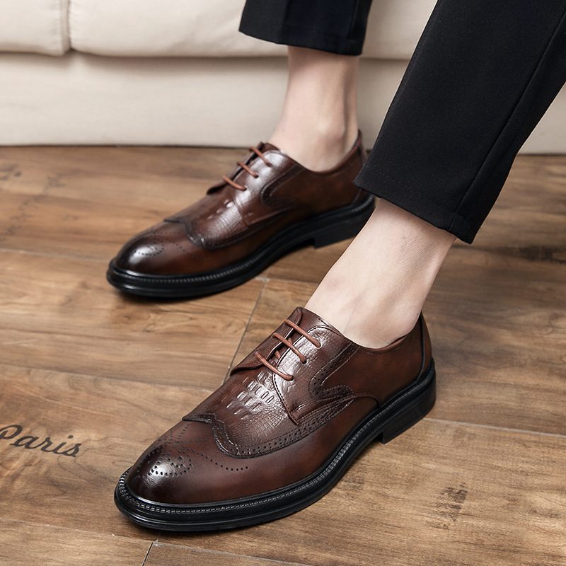 Półbuty Typu Brogue Buty Męskie Kwiatowe Wewnętrzne Podwyższone Retro Biznesowe Szpiczaste Modne Ślubne Na Co Dzień