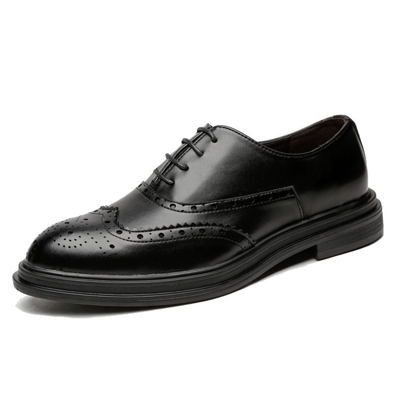 Wiosenne Buty Brogue Obuwie Męskie Trend Wiosenny Casual Business Dress Shoes Szpiczasty Nosek Czarne Ślubne