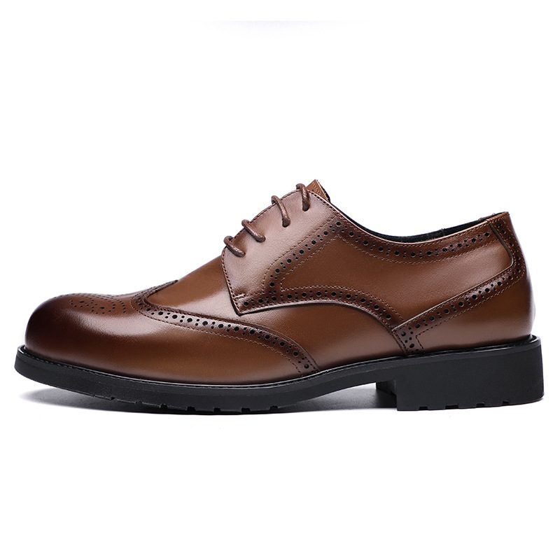 Wiosenne Nowe Męskie Buty Wyjściowe Z Prawdziwej Skóry Bydlęcej Business Casual Wizytowe Brogue Rzeźbione