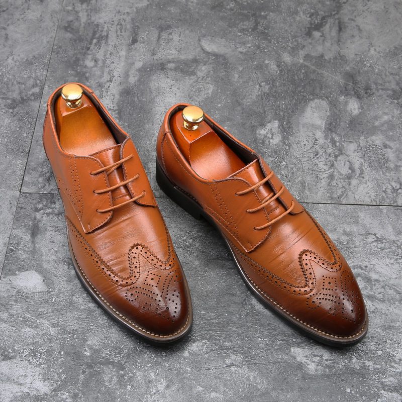 Zima Jesień Nowe Duże Rozmiary Biznesowe Męskie Buty Brogue Casualowe Wyjściowe Retro Modne Wizytowe