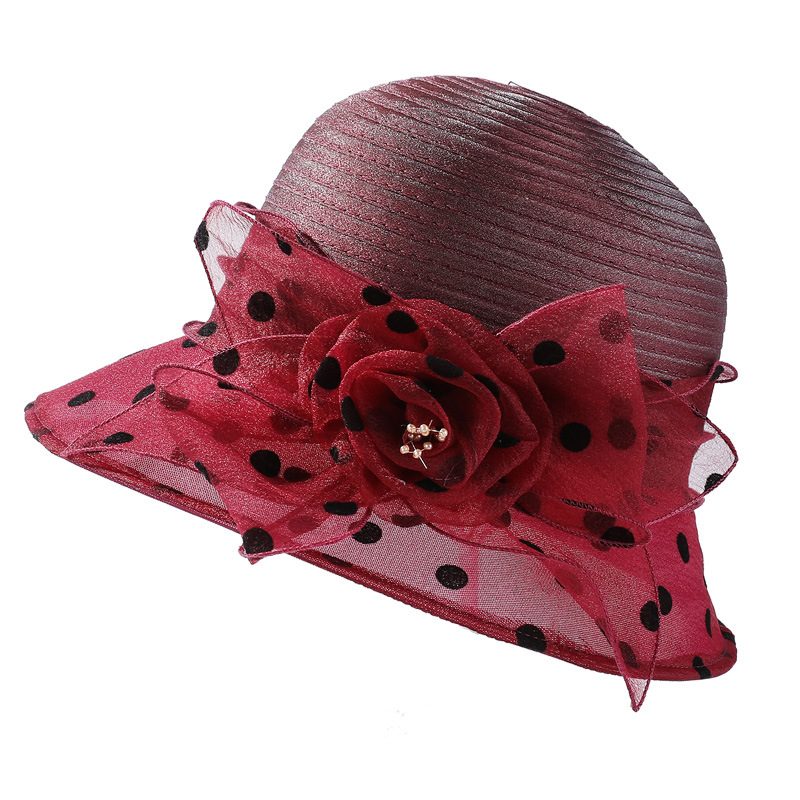 Polka Dot Flower Pot Hat Elegancki Kapelusz Typu Bucket Z Szerokim Rondem