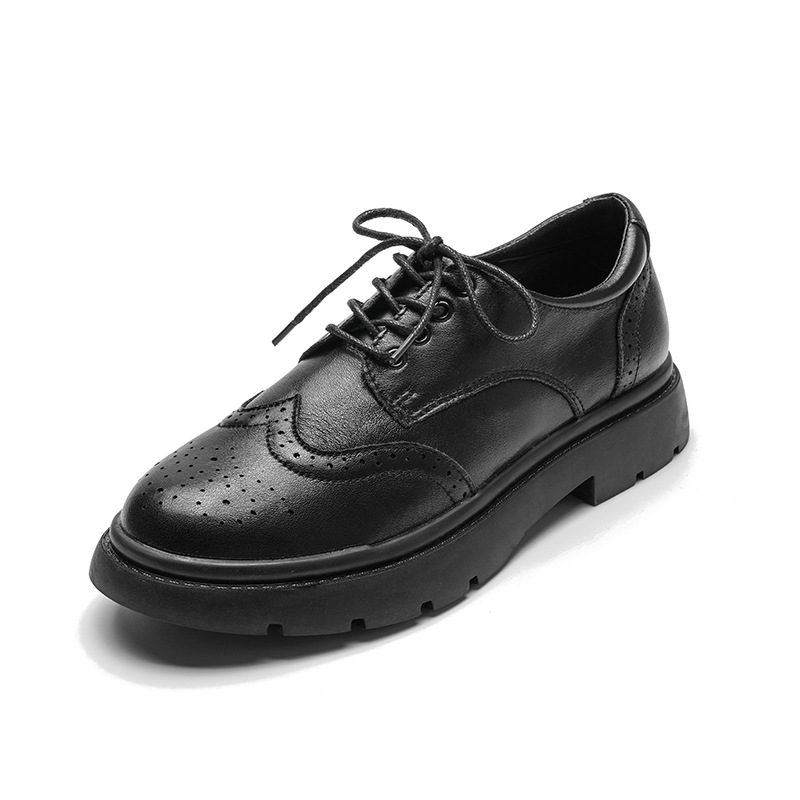 Brązowe Grube Podeszwy Skórzane Mokasyny Damskie Sznurowane Retro Brogue Buty College Płaskie 2024 Wiosna I Jesień W Nowym Stylu